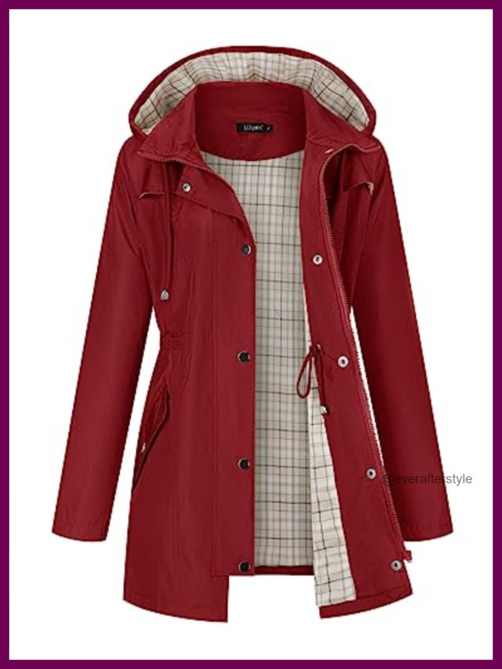 LOMON Women Waterproof Hooded Rain Jacket Plaid Lined Lightweight Outdoor